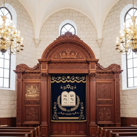 Grand Hand-Carved Hardwood Aron Kodesh: Premium Synagogue Furniture with Exquisite Craftsmanship.