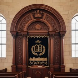 Majestic Handcrafted Aron Kodesh: Premium Solid Wood Torah Ark for Synagogue Worship.