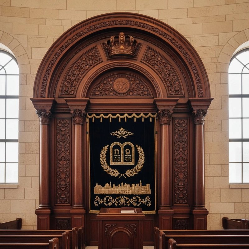 Majestic Handcrafted Aron Kodesh: Premium Solid Wood Torah Ark for Synagogue Worship.