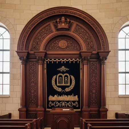 Majestic Handcrafted Aron Kodesh: Premium Solid Wood Torah Ark for Synagogue Worship.