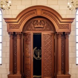 Ornate Hand-Carved Solid Wood Aron Kodesh | Premium Synagogue Ark Furniture | Mastercrafted for Sacred Sanctuaries.