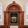 Premium Aron Kodesh: Hand-Carved Wood, Velvet Jerusalem & Menorah Embroidery. Synagogue Furniture Excellence.