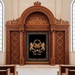 Premium hand-carved Aron Kodesh, a testament to exceptional furniture manufacturing and sacred synagogue design.
