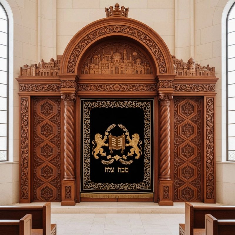 Premium hand-carved Aron Kodesh, a testament to exceptional furniture manufacturing and sacred synagogue design. Premium hand-carved Aron Kodesh, a testament to exceptional furniture manufacturing and sacred synagogue design.