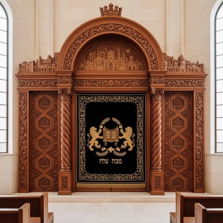 Premium hand-carved Aron Kodesh, a testament to exceptional furniture manufacturing and sacred synagogue design.