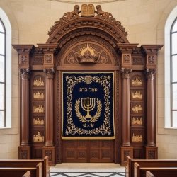 Artisan-crafted Aron Kodesh: Premium synagogue Holy Ark, exquisite wood carving, luxurious velvet.