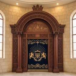 Ornate Hand-Carved Aron Kodesh: Solid Wood Synagogue Holy Ark by Premium Furniture Manufacturer.