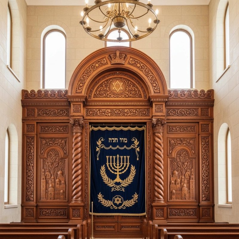 Magnificent hand-carved Aron Kodesh, embodying superior manufacturing and spiritual artistry for synagogues. Magnificent hand-carved Aron Kodesh, embodying superior manufacturing and spiritual artistry for synagogues.