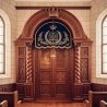 Majestic Hand-Carved Aron Kodesh: Premium Solid Wood Synagogue Furniture with Artisanal Velvet Curtains. Manufacturer quality.