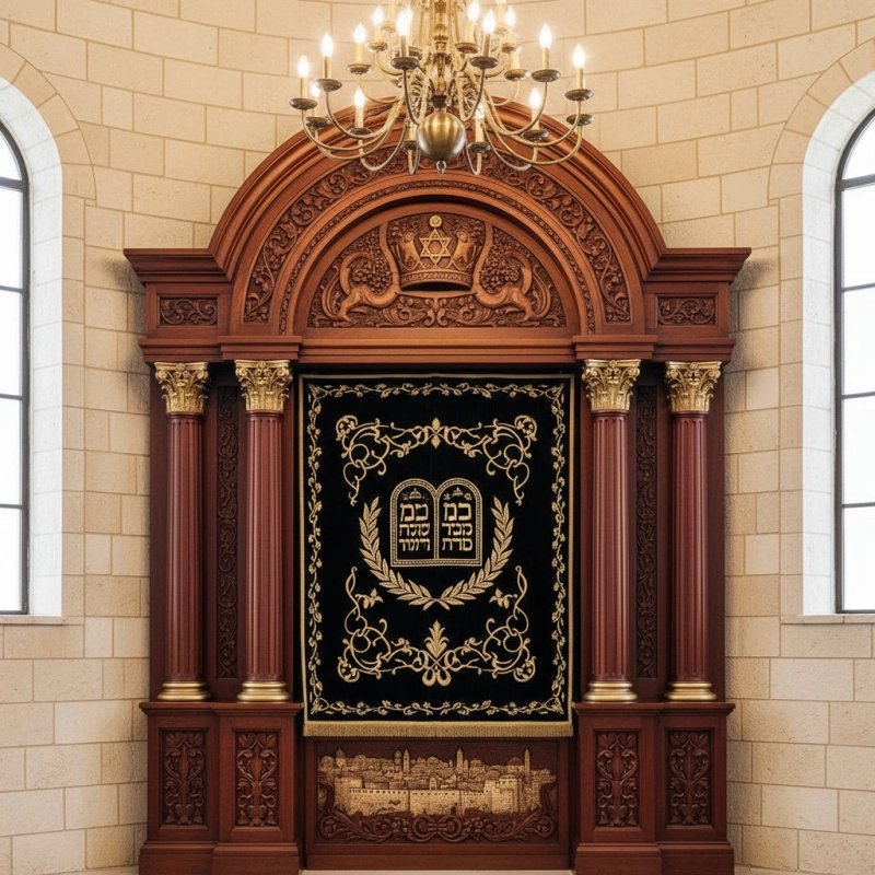 Majestic Hand-Carved Aron Kodesh: Superior Quality Synagogue Furniture by Leading Manufacturer. Majestic Hand-Carved Aron Kodesh: Superior Quality Synagogue Furniture by Leading Manufacturer.