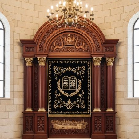 Majestic Hand-Carved Aron Kodesh: Superior Quality Synagogue Furniture by Leading Manufacturer.