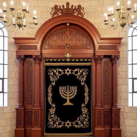 Premium Carved Wooden Aron Kodesh Holy Ark for Synagogue | Expertly Manufactured Religious Furniture