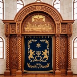 Masterfully crafted Aron Kodesh by leading furniture manufacturer, symbolizing heritage and devotion for synagogue sanctuary.