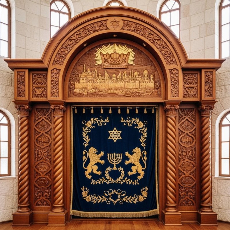 Masterfully crafted Aron Kodesh by leading furniture manufacturer, symbolizing heritage and devotion for synagogue sanctuary. Masterfully crafted Aron Kodesh by leading furniture manufacturer, symbolizing heritage and devotion for synagogue sanctuary.