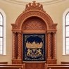Magnificent Aron Kodesh Holy Ark: Exquisite Carved Wood and Golden Embroidery, a testament to premium furniture manufacturing.