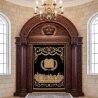 Hand-Carved Wooden Aron Kodesh with Velvet Ten Commandments Parochet - Premium Synagogue Furniture