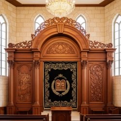 Grand Handcrafted Aron Kodesh: Premium Solid Wood & Exquisite Craftsmanship for Synagogues by a Leading Furniture Manufacturer.