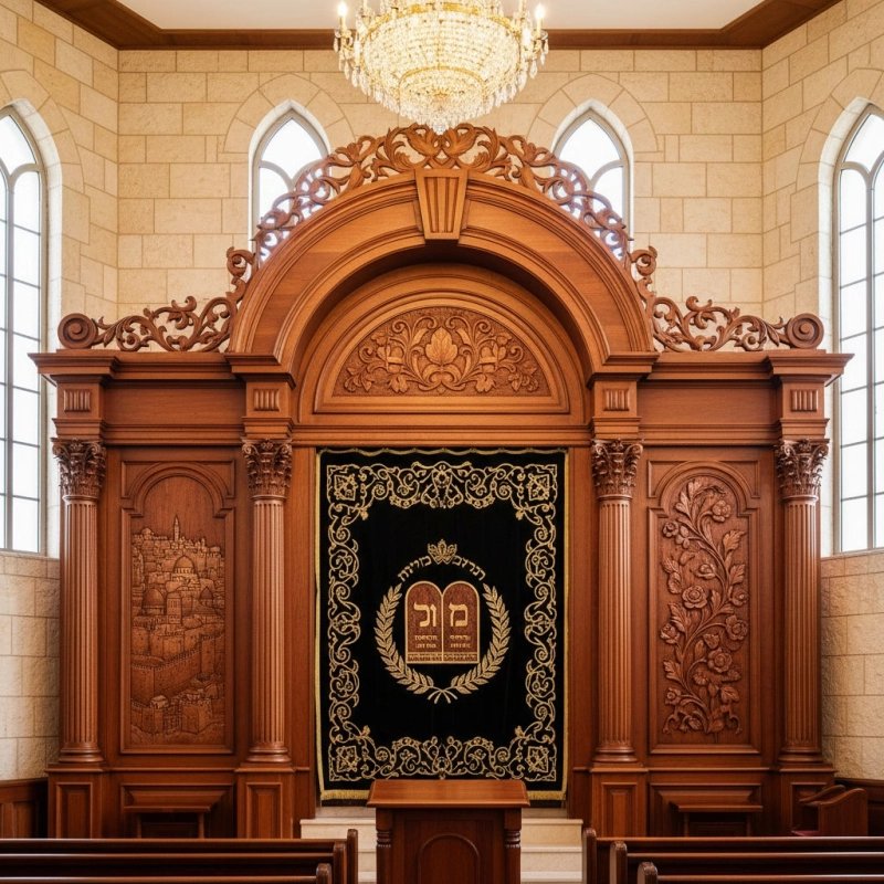 Grand Handcrafted Aron Kodesh: Premium Solid Wood & Exquisite Craftsmanship for Synagogues by a Leading Furniture Manufacturer. Grand Handcrafted Aron Kodesh: Premium Solid Wood & Exquisite Craftsmanship for Synagogues by a Leading Furniture Manufacturer.