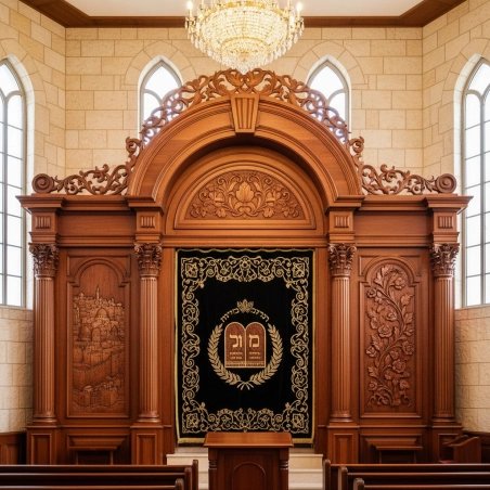 Grand Handcrafted Aron Kodesh: Premium Solid Wood & Exquisite Craftsmanship for Synagogues by a Leading Furniture Manufacturer.