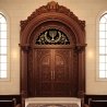 Exquisite Aron Kodesh: Hand-carved solid wood, deep blue velvet parochet, superior craftsmanship for sacred spaces.