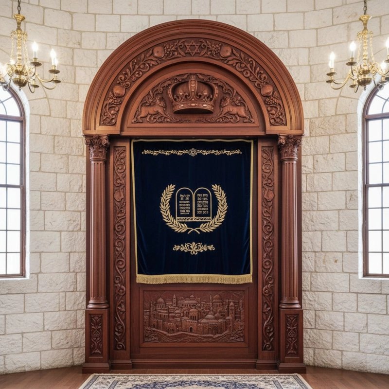 Premium Handcrafted Aron Kodesh: Ornate Wood Synagogue Furniture by Expert Manufacturers. Premium Handcrafted Aron Kodesh: Ornate Wood Synagogue Furniture by Expert Manufacturers.