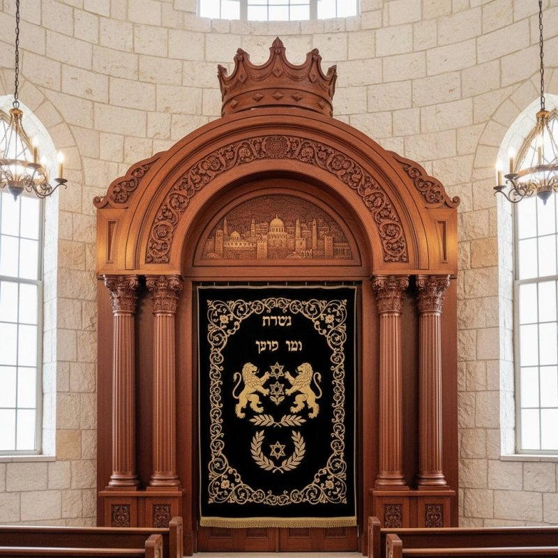 Premium Handcrafted Wooden Aron Kodesh Synagogue Furniture, Manufacturer's Masterpiece, Classic Jewish Holy Ark Design Premium Handcrafted Wooden Aron Kodesh Synagogue Furniture, Manufacturer's Masterpiece, Classic Jewish Holy Ark Design