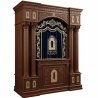 A realistic image of Mahogany Wood Aron Kodesh, Torah Ark hand carvings, image generated by Gemini-2.5-Flash.