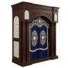 A realistic image of Mahogany Wood Aron Kodesh, Torah Ark hand carvings, image generated by Gemini-2.5-Flash.