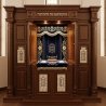 A realistic image of Mahogany Wood Aron Kodesh, Torah Ark hand carvings, image generated by Gemini-2.5-Flash.