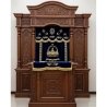 A realistic image of Mahogany Wood Aron Kodesh, Torah Ark hand carvings, image generated by Gemini-2.5-Flash.