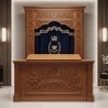 A realistic image of Mahogany Wood Aron Kodesh, Torah Ark hand carvings, image generated by Gemini-2.5-Flash.