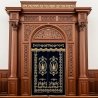 A realistic image of Mahogany Wood Aron Kodesh, Torah Ark hand carvings, image generated by Gemini-2.5-Flash.