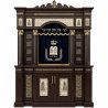 A realistic image of Mahogany Wood Aron Kodesh, Torah Ark hand carvings, image generated by Gemini-2.5-Flash.