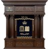 A realistic image of Mahogany Wood Aron Kodesh, Torah Ark hand carvings, image generated by Gemini-2.5-Flash.