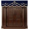 A realistic image of Mahogany Wood Aron Kodesh, Torah Ark hand carvings, image generated by Gemini-2.5-Flash.
