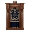 A realistic image of Mahogany Wood Aron Kodesh, Torah Ark hand carvings, image generated by Gemini-2.5-Flash.