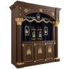 A realistic image of Mahogany Wood Aron Kodesh, Torah Ark hand carvings, image generated by Gemini-2.5-Flash.