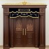 A realistic image of Mahogany Wood Aron Kodesh, Torah Ark hand carvings, image generated by Gemini-2.5-Flash.
