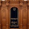 A realistic image of Mahogany Wood Aron Kodesh, Torah Ark hand carvings, image generated by Gemini-2.5-Flash.