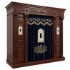 A realistic image of Mahogany Wood Aron Kodesh, Torah Ark hand carvings, image generated by Gemini-2.5-Flash.