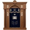 A realistic image of Mahogany Wood Aron Kodesh, Torah Ark hand carvings, image generated by Gemini-2.5-Flash.