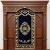 A realistic image of Mahogany Wood Aron Kodesh, Torah Ark hand carvings, image generated by Gemini-2.5-Flash.