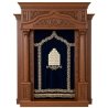 A realistic image of Mahogany Wood Aron Kodesh, Torah Ark hand carvings, image generated by Gemini-2.5-Flash.