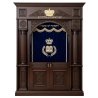 A realistic image of Mahogany Wood Aron Kodesh, Torah Ark hand carvings, image generated by Gemini-2.5-Flash.