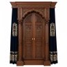 A realistic image of Mahogany Wood Aron Kodesh, Torah Ark hand carvings, image generated by Gemini-2.5-Flash.