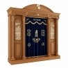 A realistic image of Mahogany Wood Aron Kodesh, Torah Ark hand carvings, image generated by Gemini-2.5-Flash.