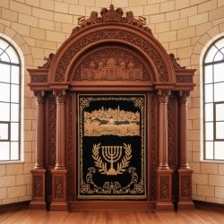 Exquisite Hand-Carved Mahogany Aron Kodesh Torah Ark by Mulyoharjo Furniture Indonesia