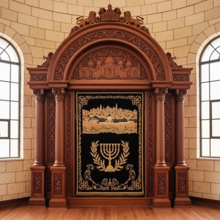 Exquisite Hand-Carved Mahogany Aron Kodesh Torah Ark by Mulyoharjo Furniture Indonesia