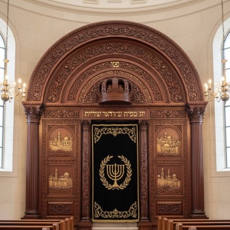 Majestic Hand-Carved Mahogany Wood Aron Kodesh Torah Ark by Mulyoharjo Furniture Indonesia