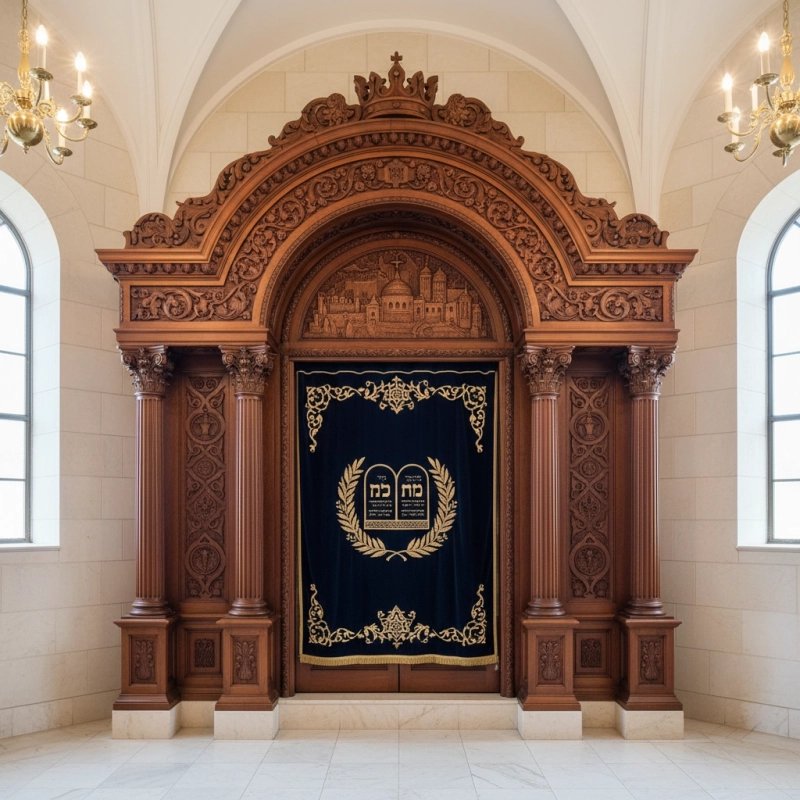 Majestic Hand-Carved Mahogany Wood Aron Kodesh by Mulyoharjo Furniture